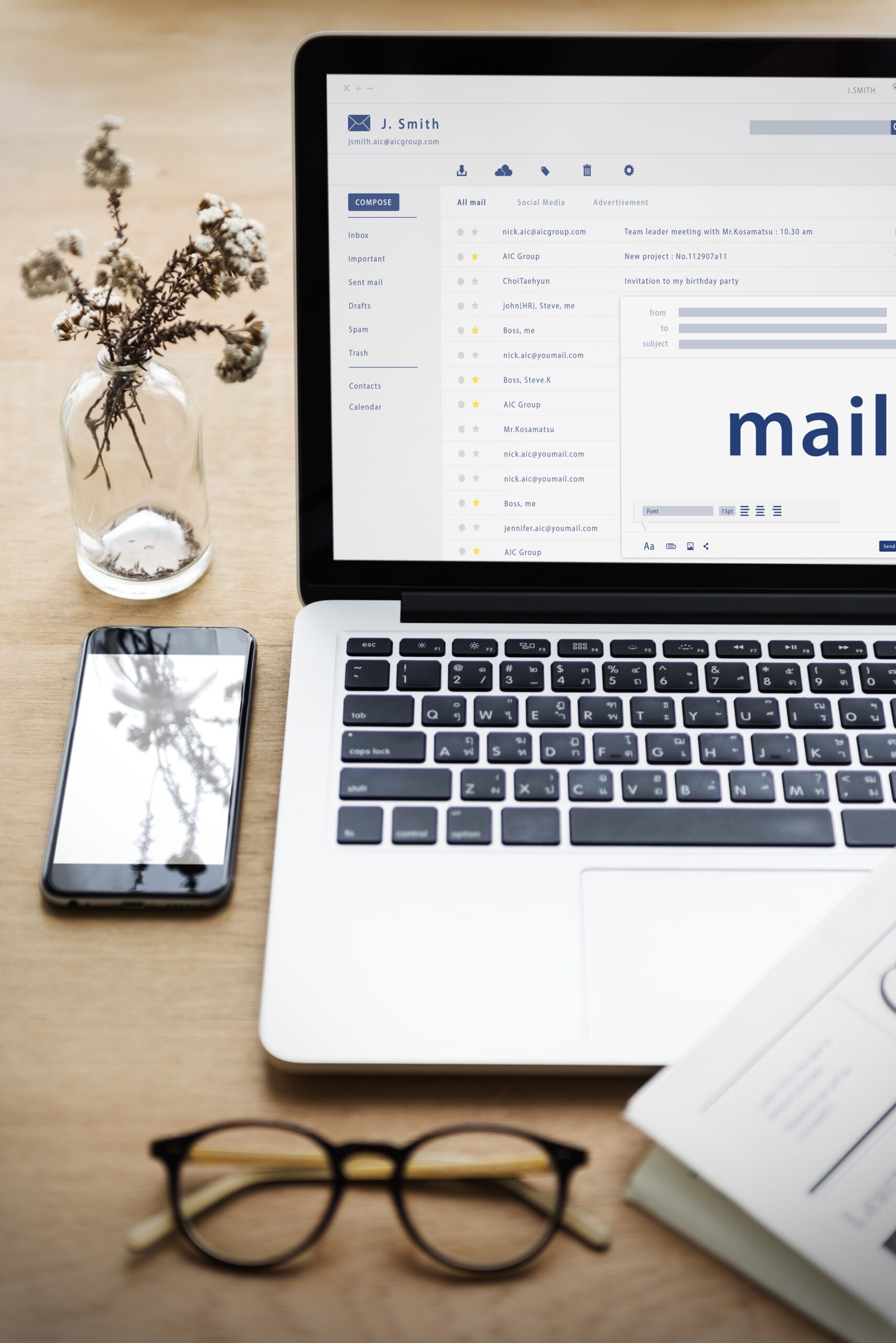 Composing an email on a digital device